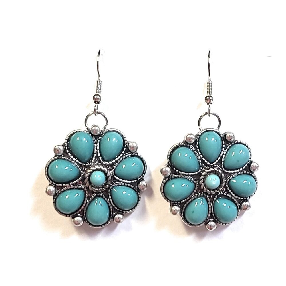 Turquoise Seven Petal Flower Earrings